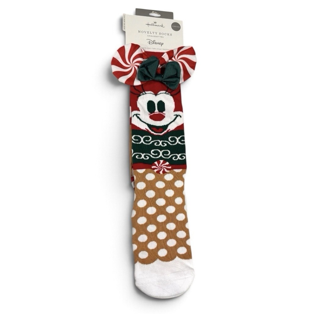 Hallmark Disney Mickey AND Minnie Mouse Knee Hi HOLIDAY Christmas Socks One Size